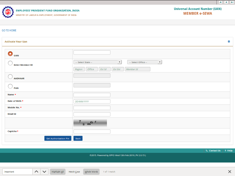 registration procedure of UAN step 2