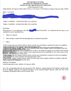 Check Company Name availability rejection note