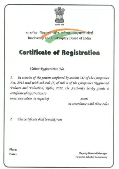 Valuation Certificate